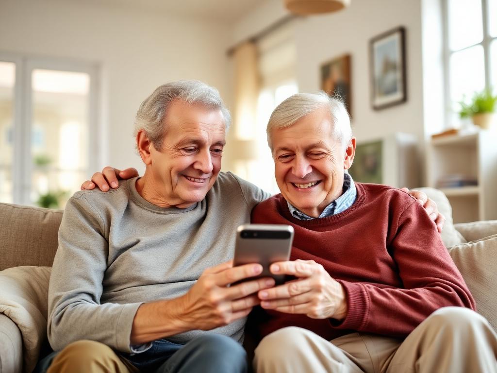 Ældre par bruger en smartphone sammen