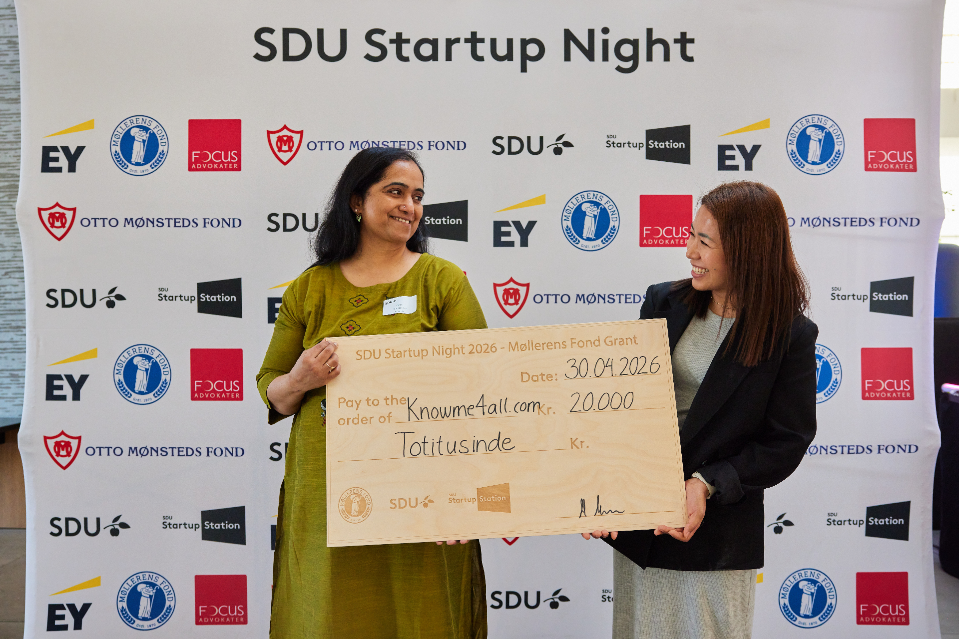 Know Me 4 All modtager Møllerens Fond Grant ved SDU Startup Night 2026.