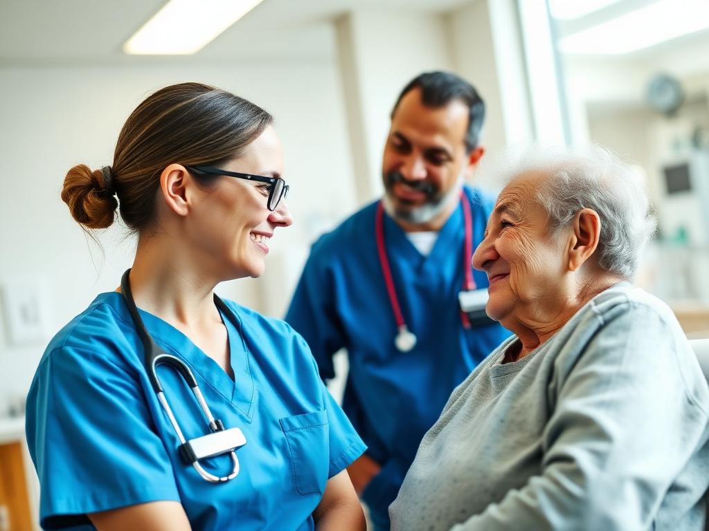 Sundhedspersonale i samtale med patient